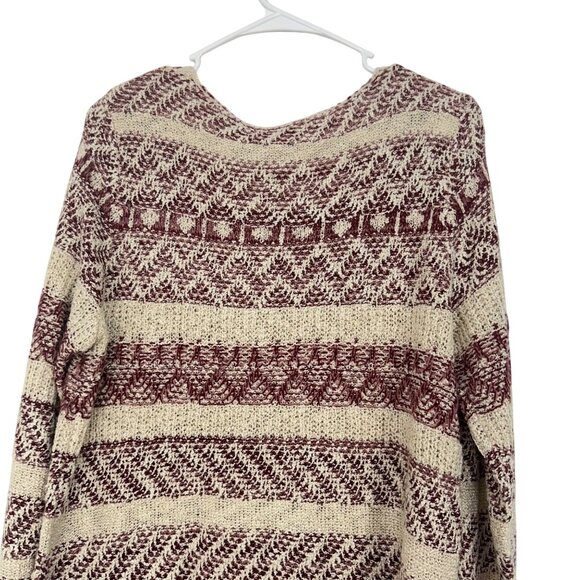 Knox Rose Women SZ L Burgundy & Beige Striped Knit Soft Boho Sweater Side Ties - Picture 11 of 11